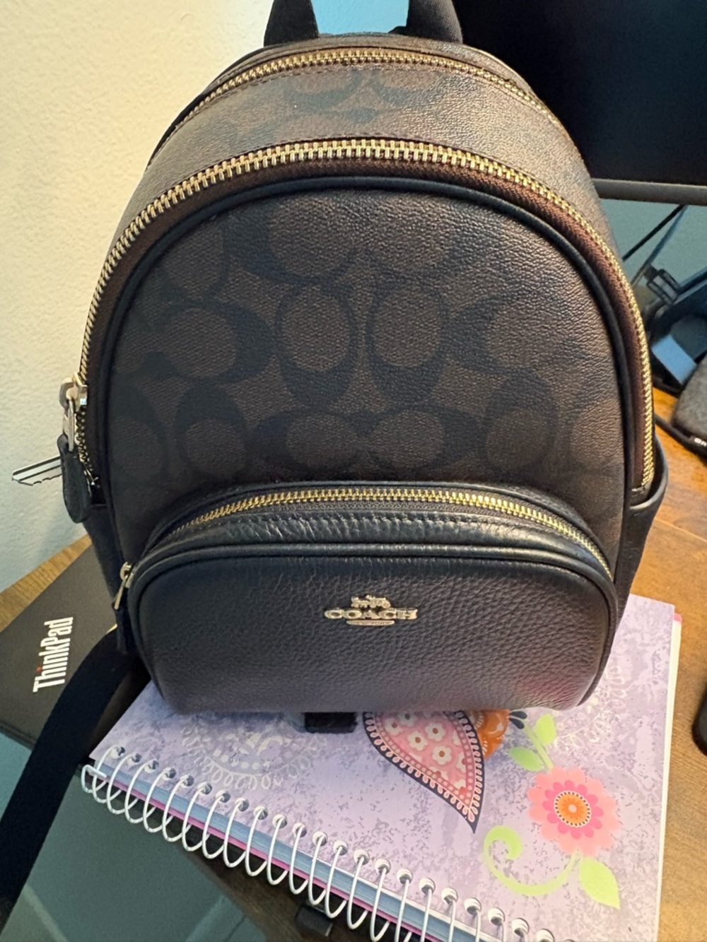 Coach Small Brown Signature Canvas & Leather Backpack with Gold Hardware - Picture 13 of 15